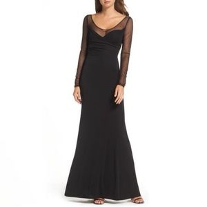 NWT Vera Wang Black Mesh Jersey Draped Gown Dress